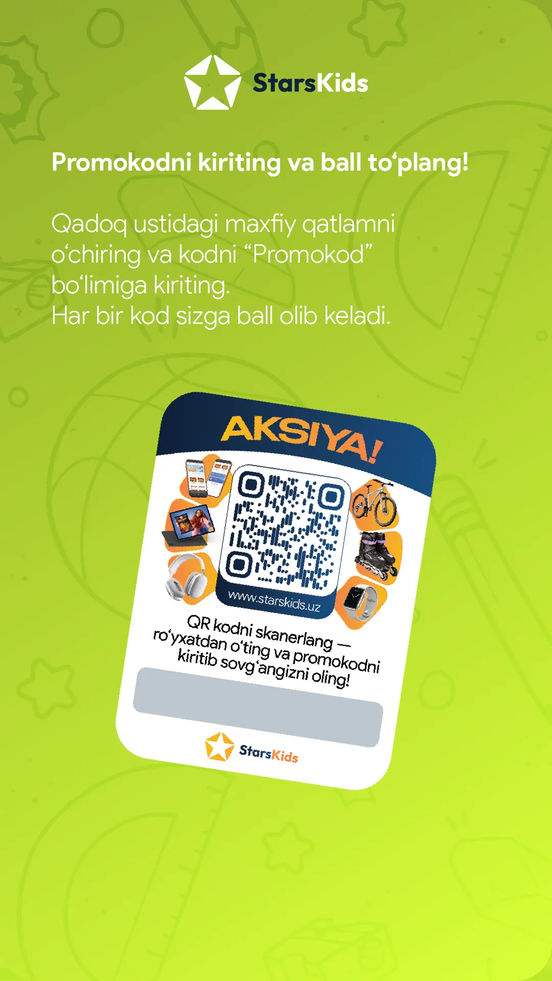 Promokodni kiriting va ball to'plang
