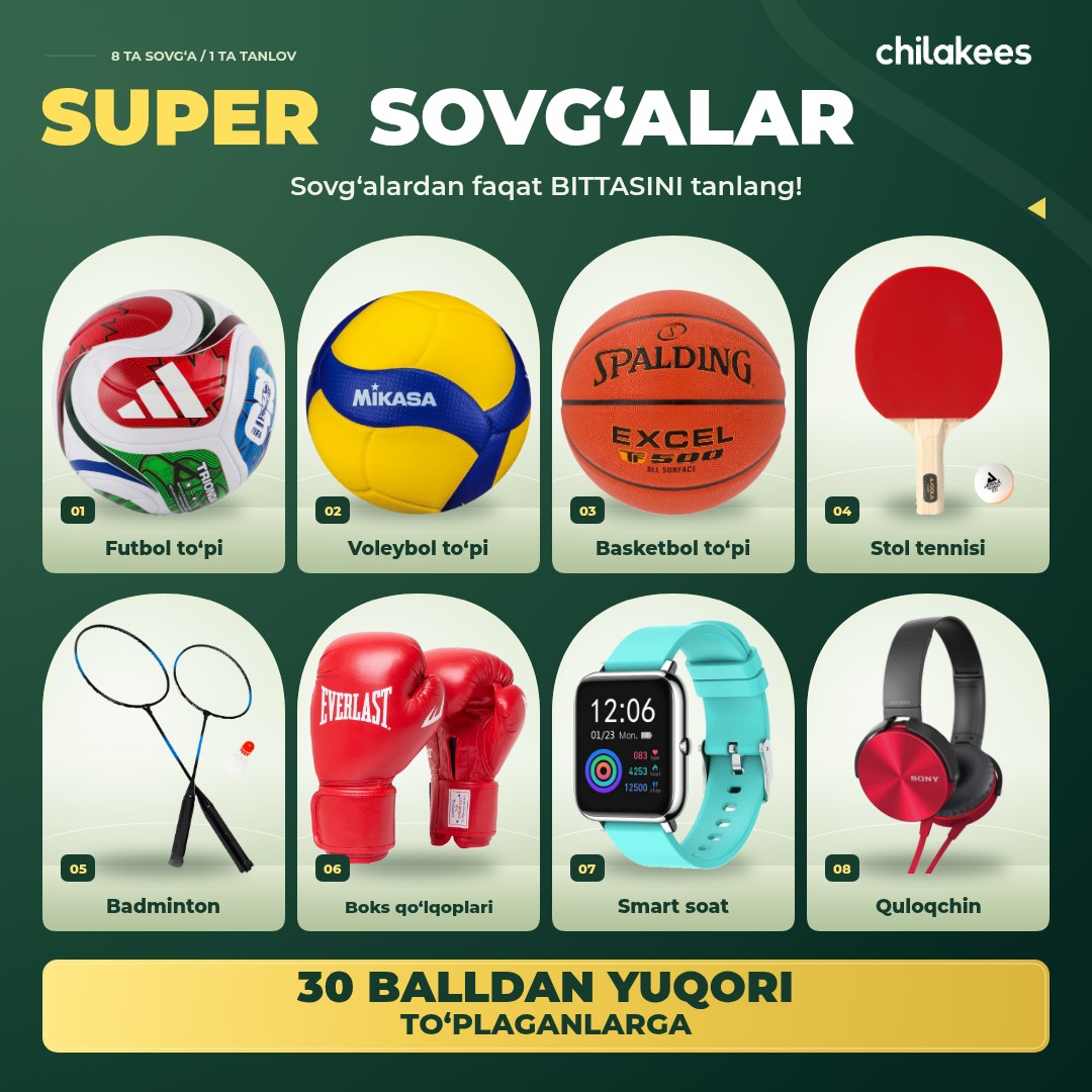 Super sovg'alar: 8 ta sovg'adan bittasini tanlang